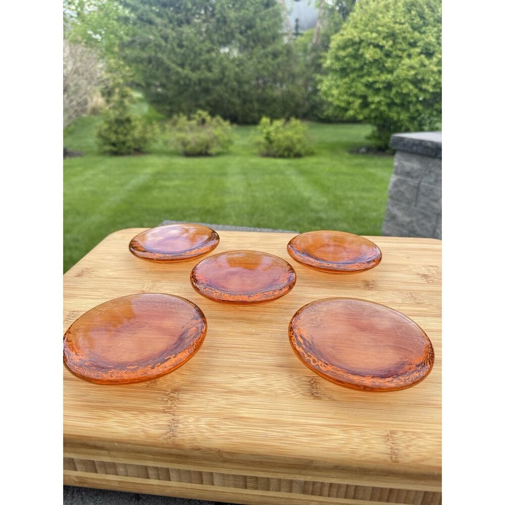 Fire and Light Recycled Glass 4.25” Copper Disc Candle Holder/Paperweight~ 5 Pc